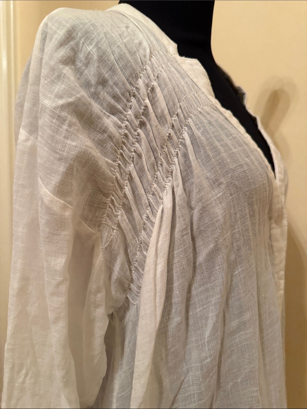 Free People Green Gardens White Gauzy Button-Front Tunic w/ Lace Hem Size Small - Picture 6 of 11